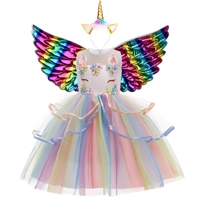 Комплект из 3 предметов с цветочным рисунком единорога Платье для девочек