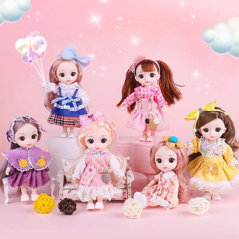 

16CM BJD Doll+1/12 Doll Combination 21 Ball Jointed With Fashion Clothes Soft Wig Vinyl Head For Girl Gift Children DIY Toys