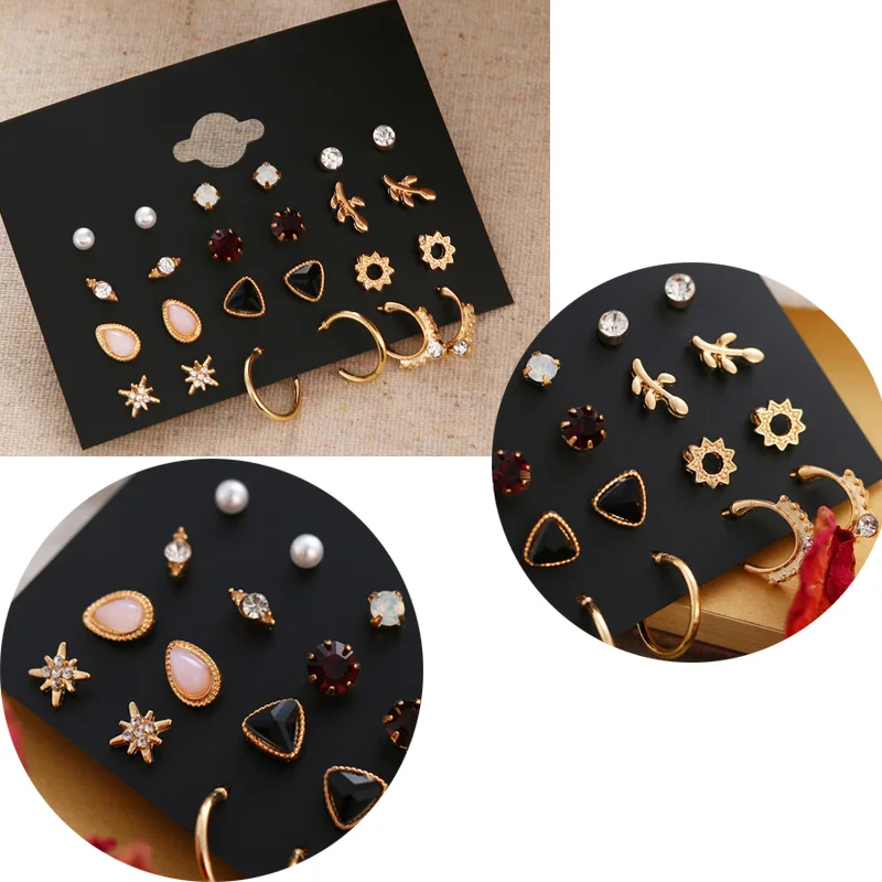 

FNIO Women's Earrings Set Pearl Earrings For Women Bohemian Fashion Jewelry 2020 Geometric Crystal Heart Stud Earrings