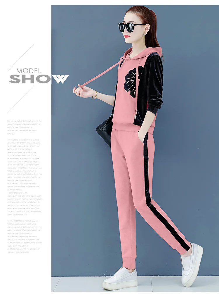 Womens Velour Tracksuit Set Casual Zipper Long Sleeve 2 Pieces Outfits Hoodie Sweatshirt& Sweatpants Size with Pocket M-3XL
