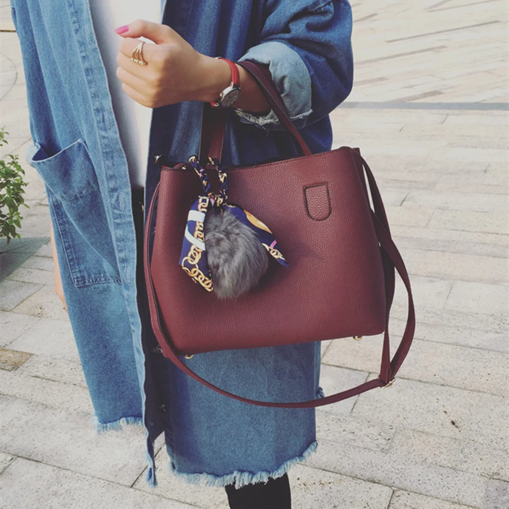 HELLOVE Women Shoulder Bag with a Little Bag inside Metal Magnetic Buckle PU Leather Totes Crossbody Messenger for Female Ladies
