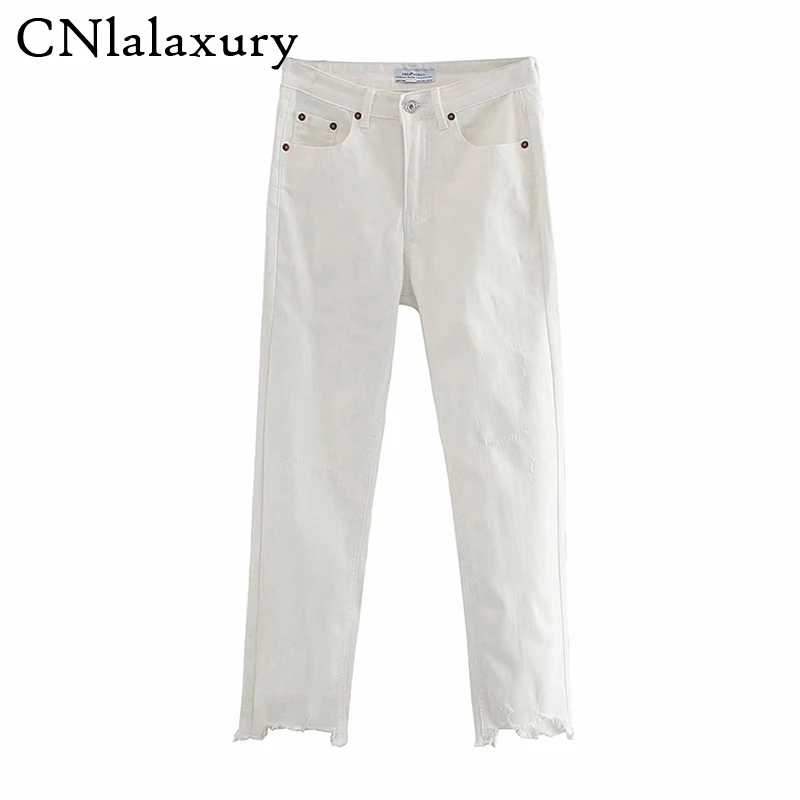 2020 модные белые джинсы с кисточками для женщин брюки длинные высокая талия мам