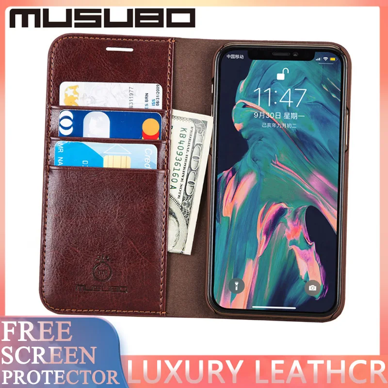 

MUSUBO Luxury For iPhone 11Pro Max Phone Case Cover 8 Plus 7 Plus Flip Fold Magnetic XR XS Card Slot Stand Protective Antifall