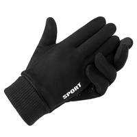 autumn and winter suede gloves mens outdoor windproof plus velvet warmth and long half finger cycling gloves