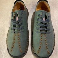 men new pu leather sewn leather non slip lace up shoes green british bean shoes hand sewn casual soft soled men shoes 8kh374