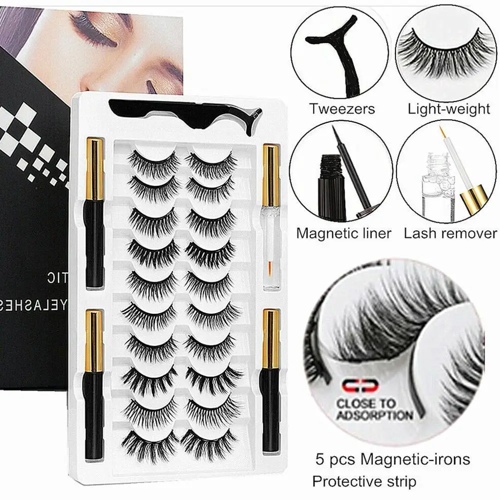 

10 Pairs Of Mixed Magnetic Eyelashes Set 4 Sets Of Lashes Set False Eyeliner Makeup Glue-free Liquid Set Eyelashes Magnetic C9R0