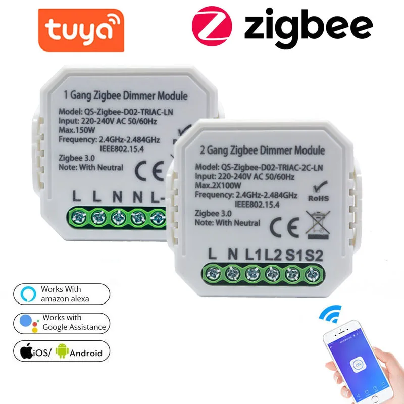 Tuya ZigBee умный модуль переключателя без нейтрального 220 В 1/2 банда 2Way беспроводной
