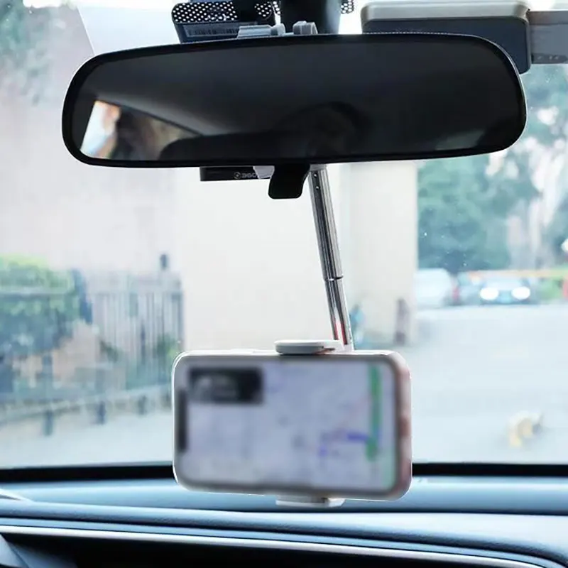

360 Degrees Car Rearview Mirror Mount Phone Holder for IPhone 12 GPS Seat Smartphone Car Phone Holder Stand Adjustable Support