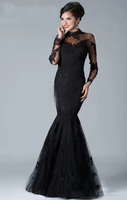 2019 black high neck long sleeves appliques lace mermaid prom evening dresses gowns free shipping vestido de festa de casamento