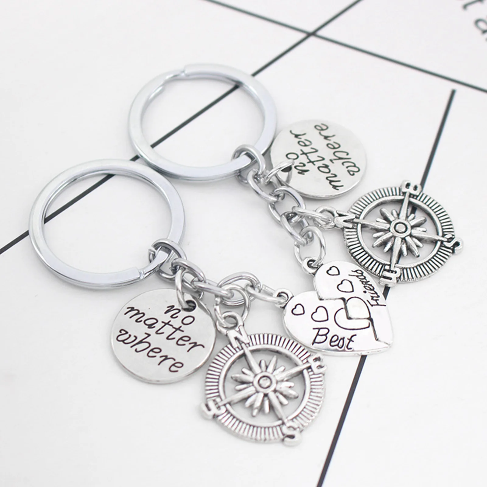 Best Friend Key Chians Compass Love Heart shape два лепестка строчка дружба навсегда брелок для ключей