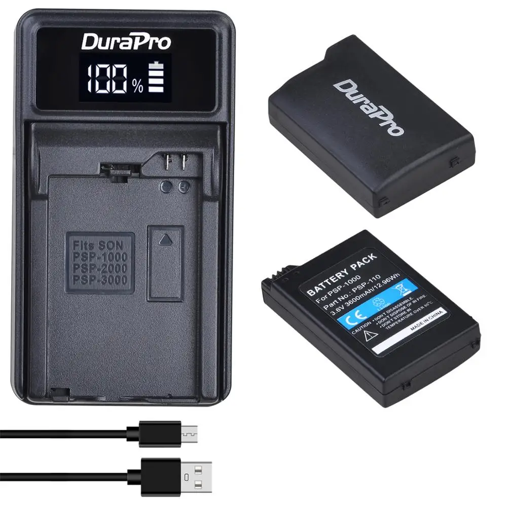 DuraPro 3600mAh PSP-1000 PSP-110 батарея + светодиодный USB зарядное устройство для Sony PSP 1000