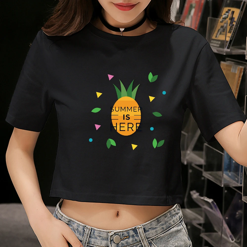 

Pineapple Letter Women Summer Crop Short T-Shirt Sexy Slim Funny Hipster Top Female Tees T Shirt Harajuku Kawaii Basic Tshirt