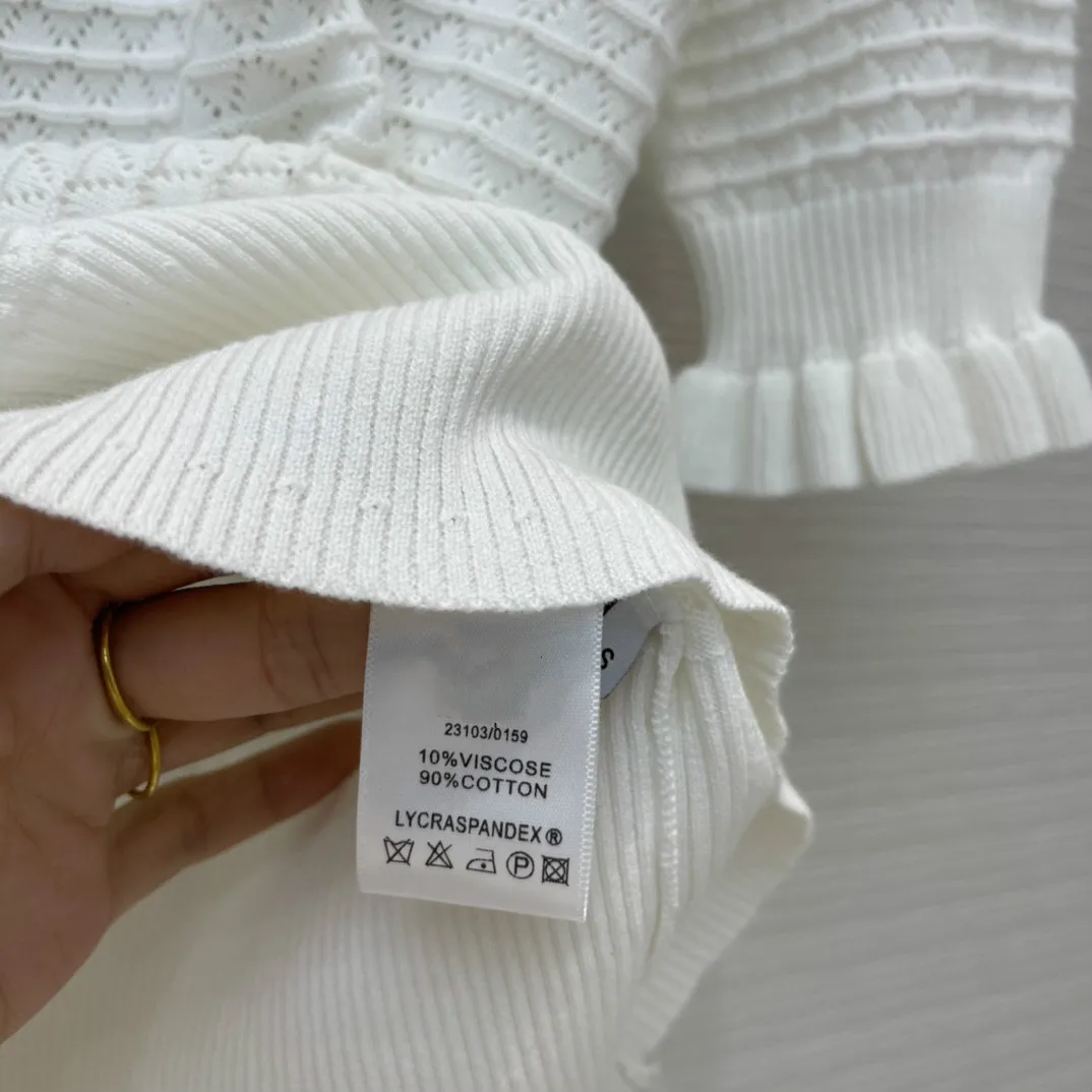 

Luxury Brand White Knitted Tops 2021 New O-neck Chic Butterfly Sleeve Casual Pullover Spring Elegant Lady Jacquard Slim Sweaters