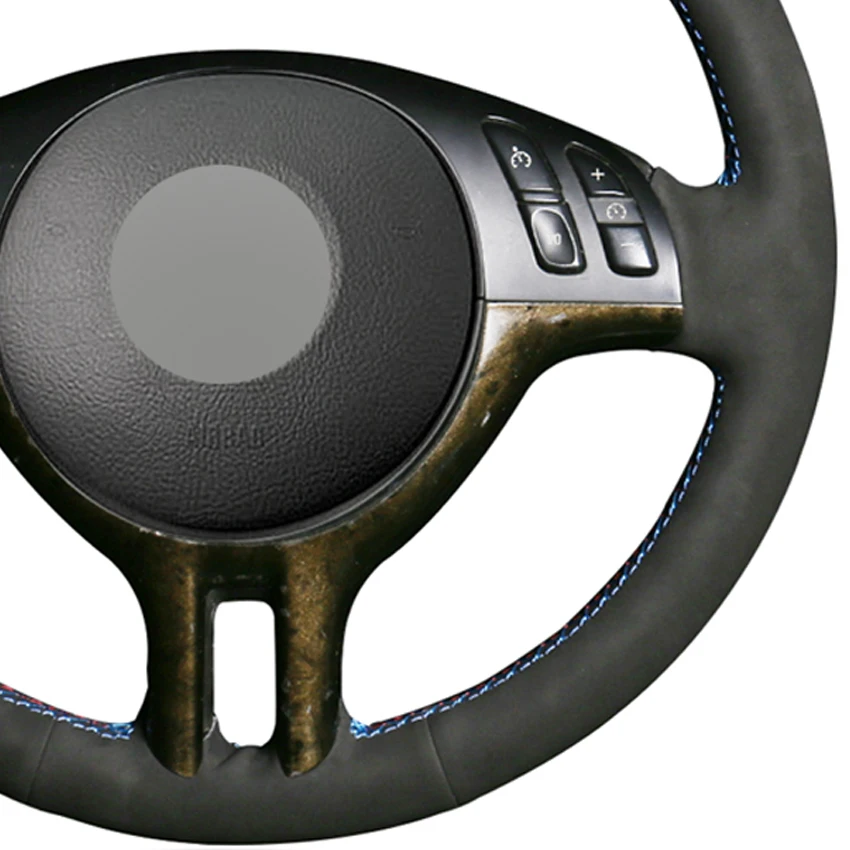 

LQTENLEO Car Steering Wheel Cover Black Suede For BMW 3 Series E46 2000-2006 5 Series E39 2000-2003 E53 X5 2003 Z3 E36 2000-2002