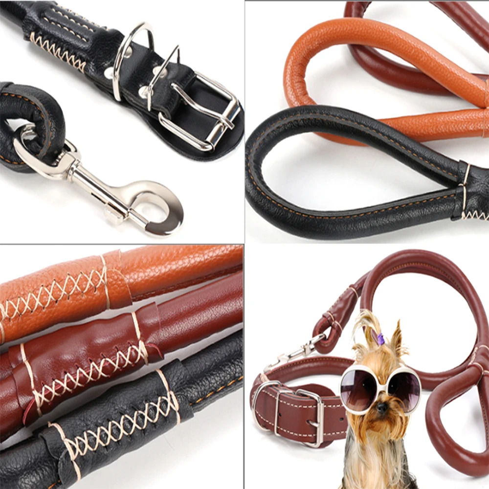 

Dog Leather Leash and Collar Set Adjustable Training Lead Pet Dog Leash Wear-Resistant PU Leather for Large Dog Pet Supplies