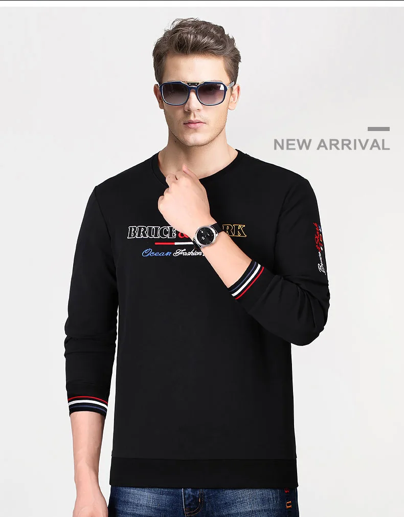 Брюс и Акула длинный рукав для мужчин размера плюс M To3XL 4XL хлопок 95% модная повседневная мужская высокая круглая 2355 с вышивкой