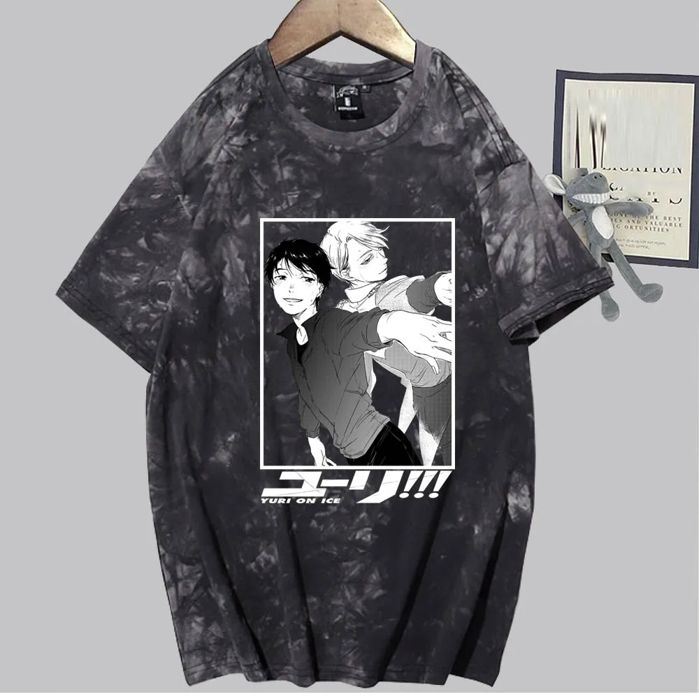 

Футболка с аниме Tie Dye Yuri On Ice, забавная мультяшная футболка, повседневные футболки с коротким рукавом
