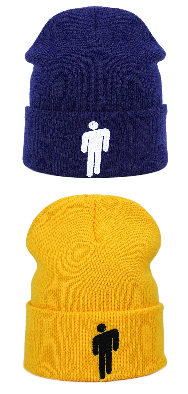 Зимние шапки для мужчин и женщин с вышивкой Billie Eilish Beanie Hat для женщин и мужчин, вязаные теплые однотонные хип-хоп повседневные с манжетами, широкий берет-Боб