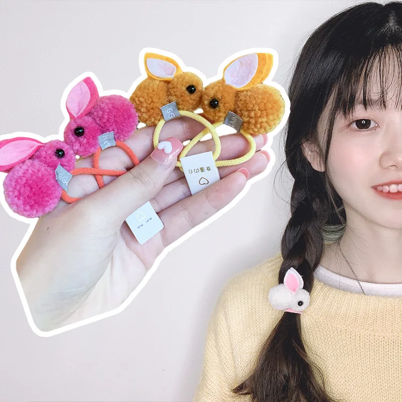 

2pcs/lot Cute animal hair ball rabbit Headband female Hair band Hair clip headwear children hair Accessories Headwear ornaments