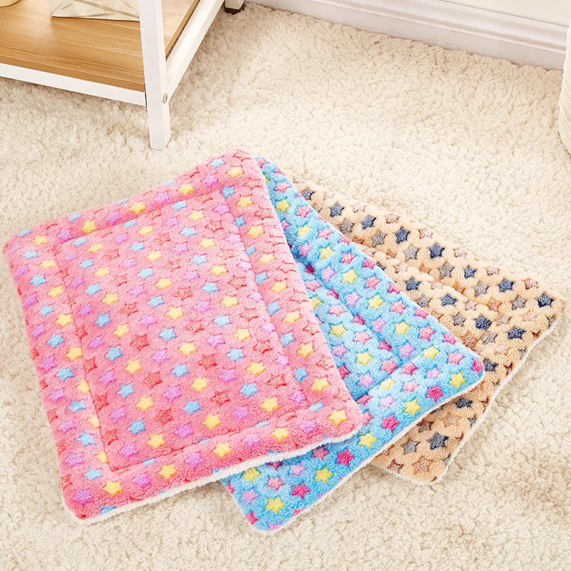 

Pet Bed for Dogs Cushion Cat House Small Mediums Luxury Mats Breathable Dog Accessories Coral Fleece Puppy Blanket Star Warm
