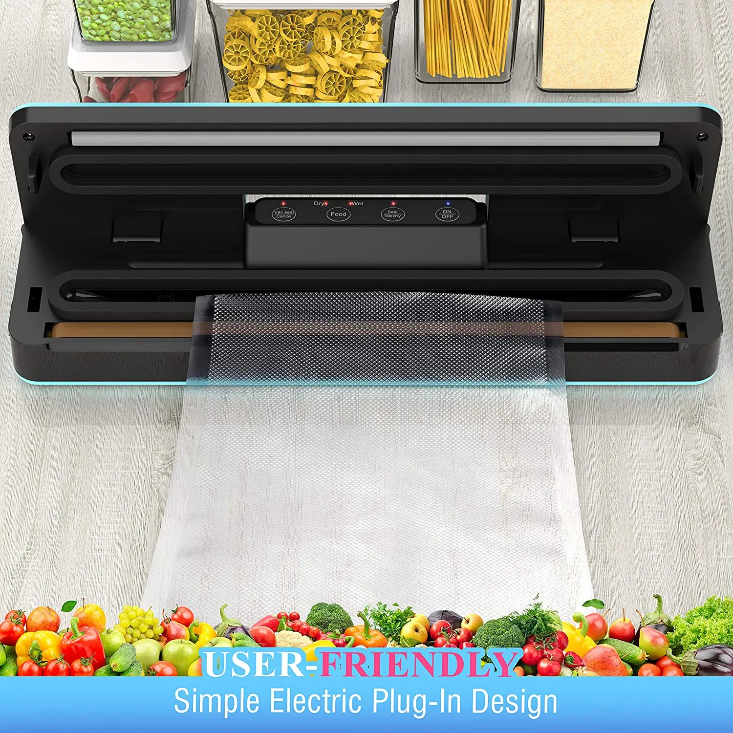 

220V/110V Household Hand Held Food Vacuum Sealer Packaging Machine Film Sealer Vacuum Packer Including 15Pcs Vacuum Bags