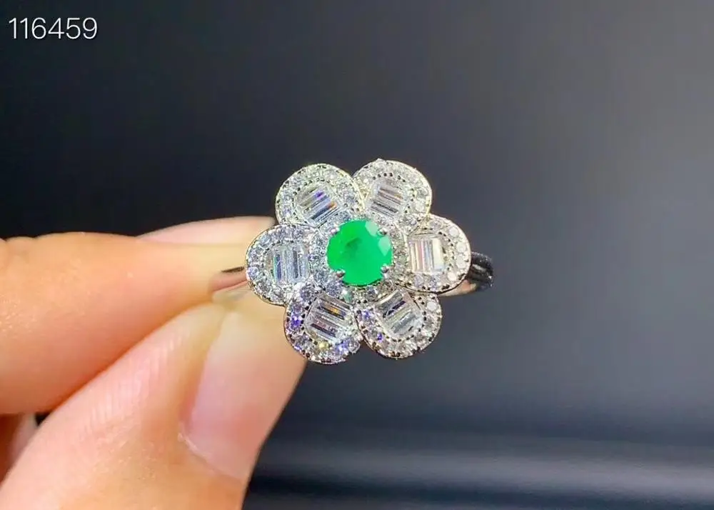 Новое кольцо с натуральным изумрудом 925 Серебряное женское свежий и красивый