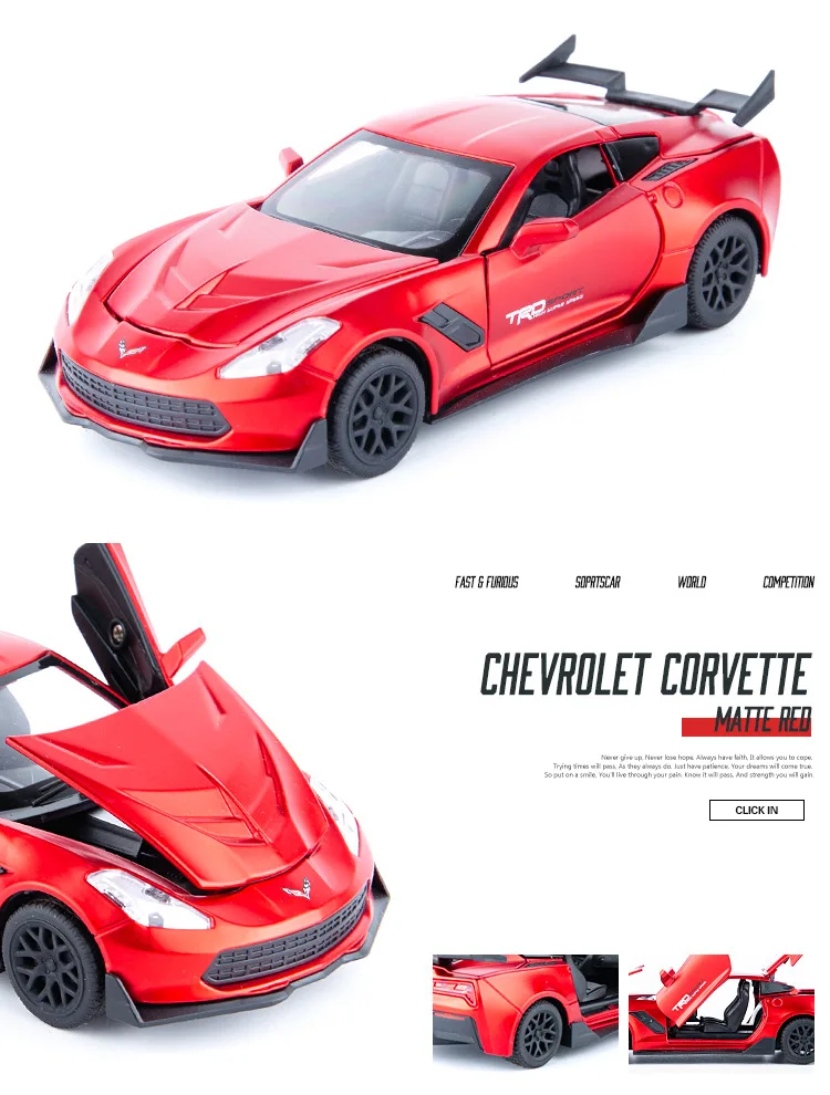 1:32 high simulation Corvette alloy pull back car model children's sound and light toy car ornaments for children gifts