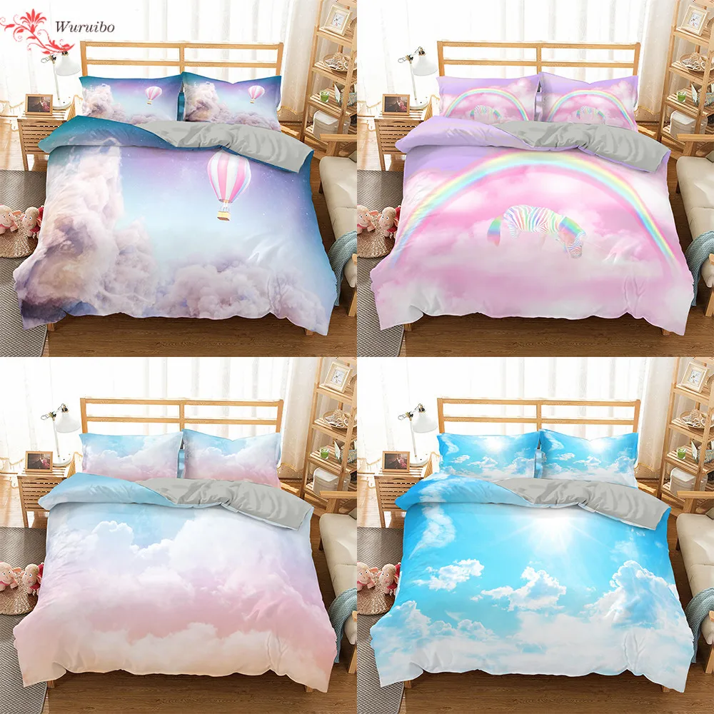 Homesky Cloud Bedding Set Queen King Size Duvet Cover Bed Cover Set Rainbow Comforter Sets Home Textiles Bedclothes