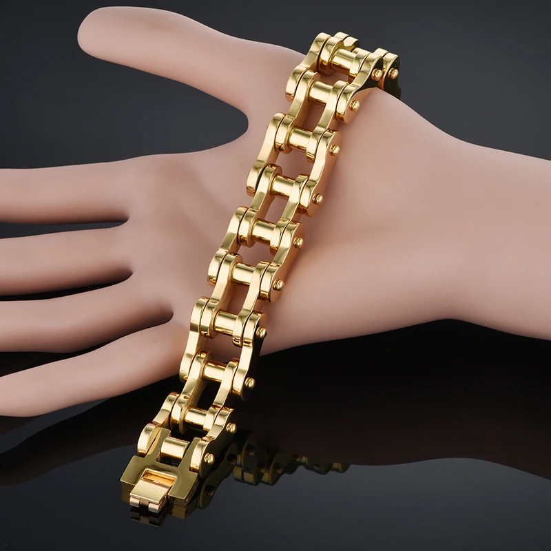 

Mens Bracelets 2018 Stainless Steel Biker Bicycle Motorcycle Link Chain Male Bracelet Wholesale Braclets Gold Dropshipping