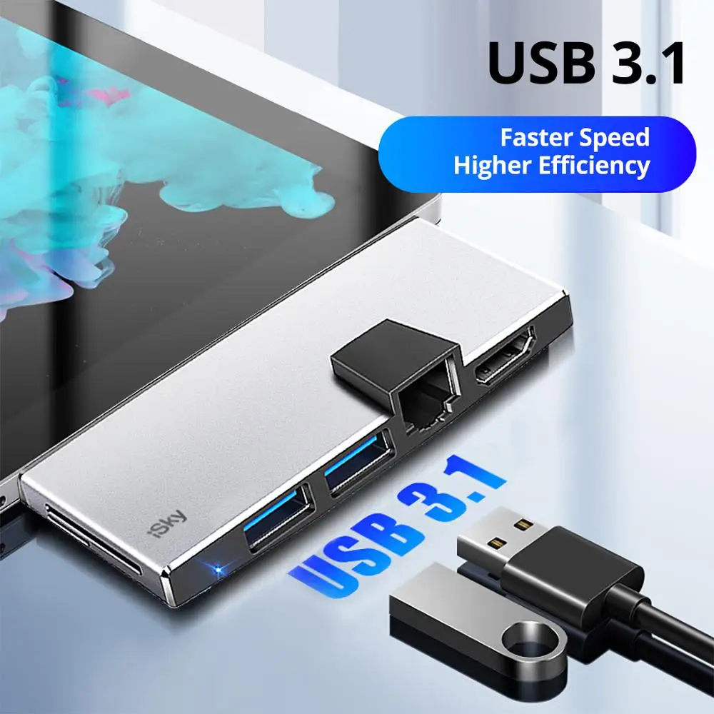 ISky для Microsoft Surface usb хаб Pro5 Pro6 Hub Порт репликатор USB3.0 HDMI LAN Ethernet SD TF Pro 34567|USB-хабы| |