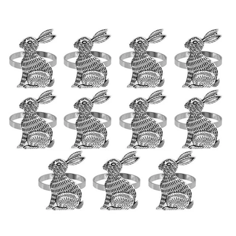 

Easter Bunny Napkin Rings Rabbit Napkin Ring Holders Metal Table Decor Set of 6 for Easter Party Banquet Dinner,11 Pcs