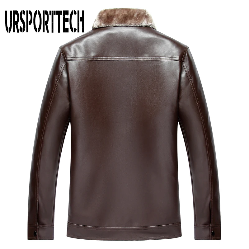 New Fashion Men's PU Leather Jacket Mens Brand Clothing Thermal Outerwear Winter Fur Male Fleece Leather Down Jackets Coats