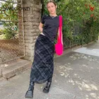 Новинка 2021, длинные женские юбки в клетку в полоску Sweetown, Женская двухслойная сетчатая юбка с заниженной талией в стиле Харадзюку, готическая одежда