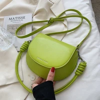 kiwi green small fashion pu leather saddle crossbody bag for women 2021 summer luxury baguette shoulder purses and handbags