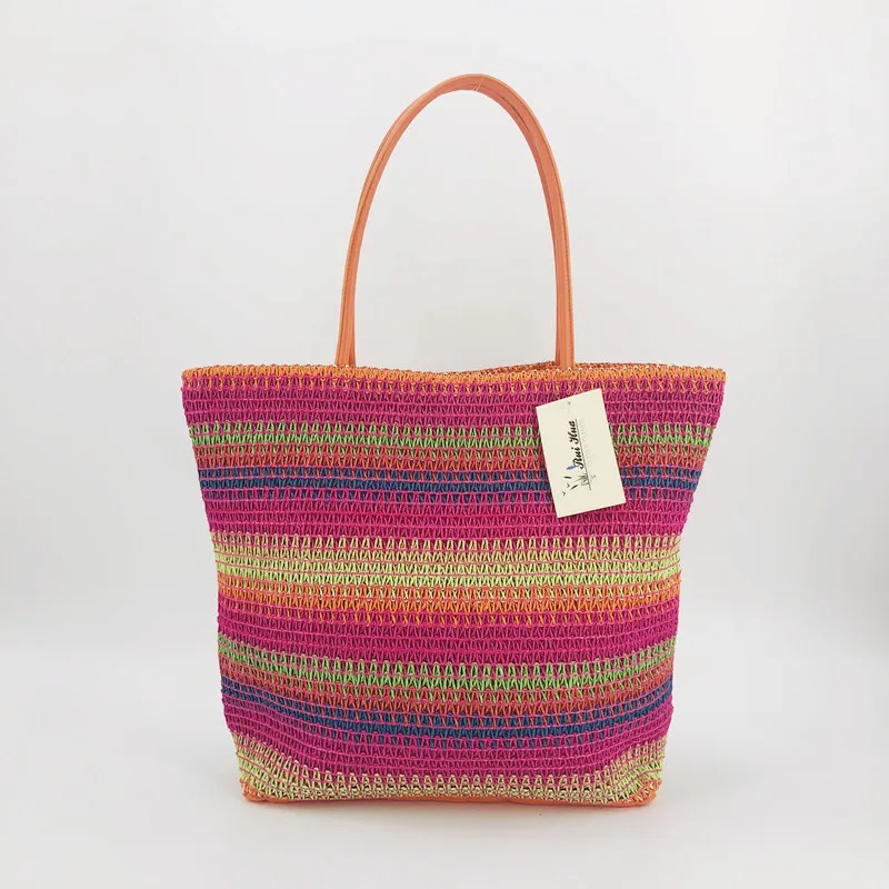 Женская Соломенная Сумочка ярких цветов популярная пляжная сумка через плечо