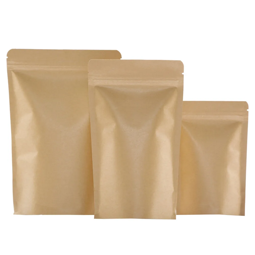 

10pcs/lot Brown Stand Up Kraft Paper Aluminizing Pouches Zipper Reusable, Paper Zip Lock Bag Inner Aluminium Foil Food Packaging