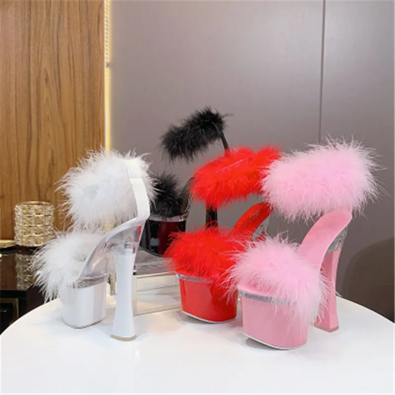 2020 Sandals Woman Steel Tube Dancing Shoes Women New 15cm High Heel Sexy Faux Fur Nightclub Party Catwalk Dress | Обувь