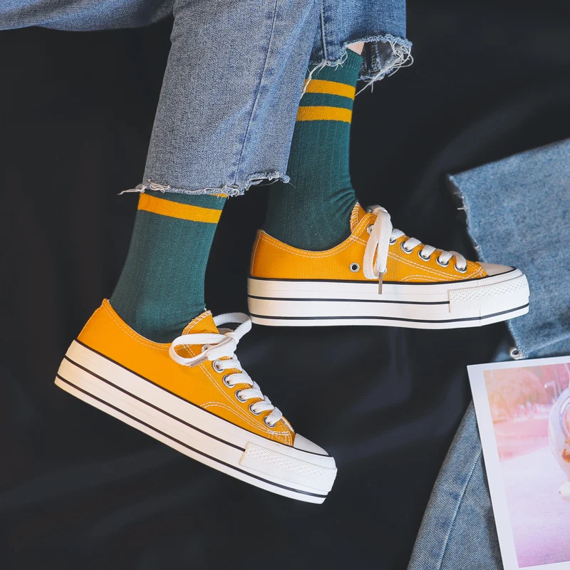 Осенняя женская обувь новая парусиновая на толстой подошве модная удобная