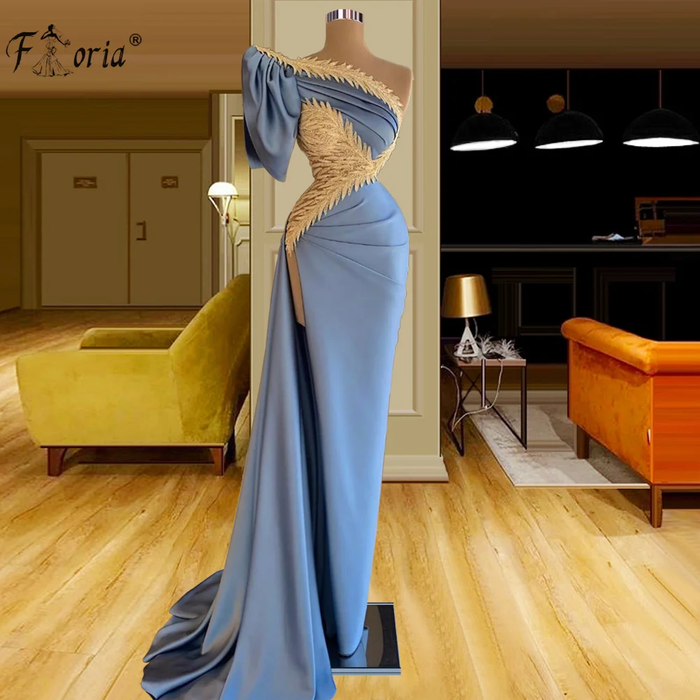 

Женское длинное вечернее платье-русалка, синее платье на одно плечо с бисером, бальное платье для выпусквечерние вечера, 2021