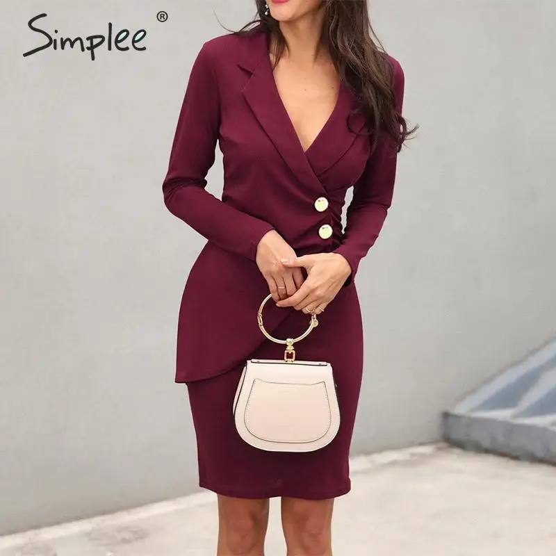 Simplee бодикон плюс размер офисное платье с отворотом длинным рукавом и пуговицами