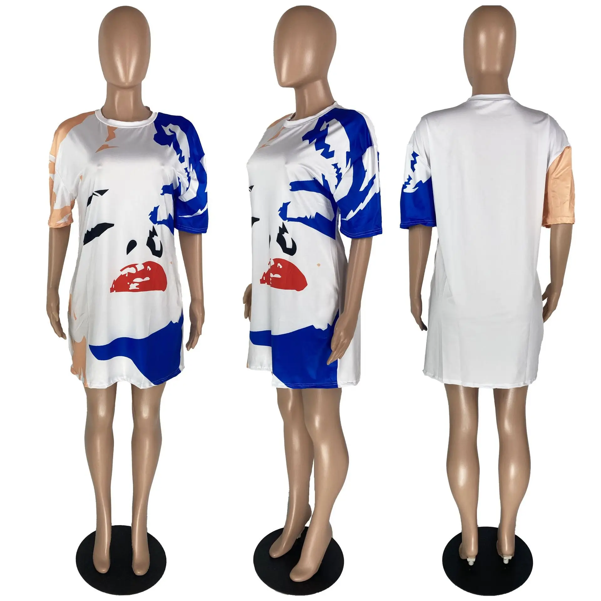 

Echoine Summer Short Sleeve Cartoon Print Tee Shirt Dress Streetwear