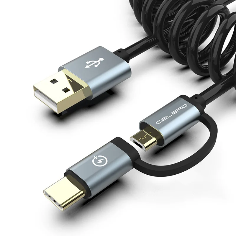 2 в 1 Выдвижной Micro USB кабель Usb Type-C зарядный пружинный спиральный Usb-c провод шнур