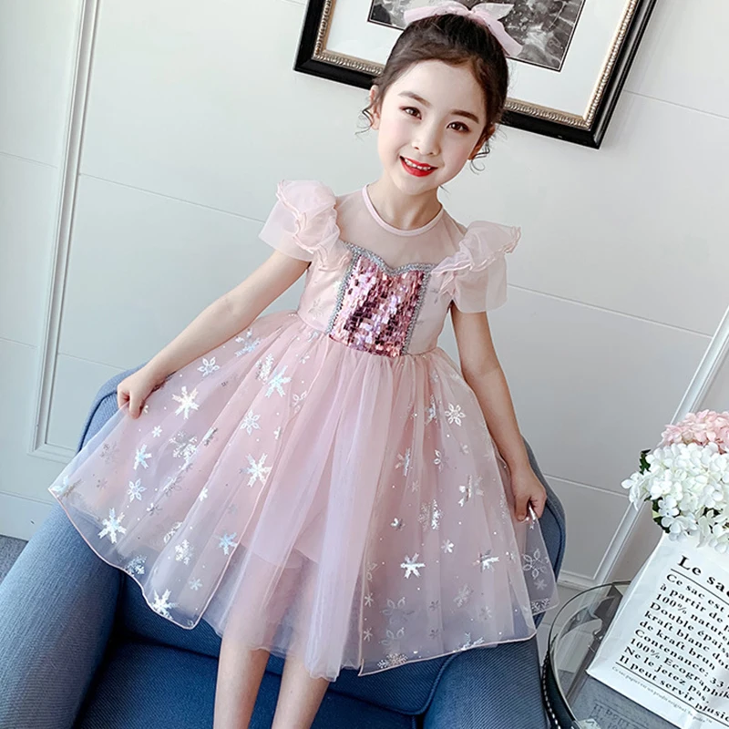 

Infant Baby Girls Princess Party Dress Lace Sequined Ruffles Sleeve Knee Length Tutu Dress 2 Colors toddler girl clothes 2022