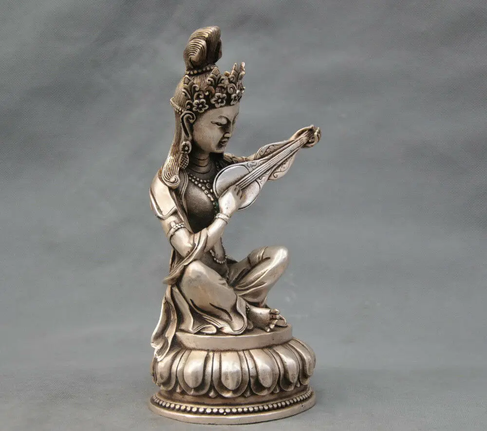 Китайская серебряная статуя Будды Тибета бохисаттва Кван-Инь Сарасвати | Дом и