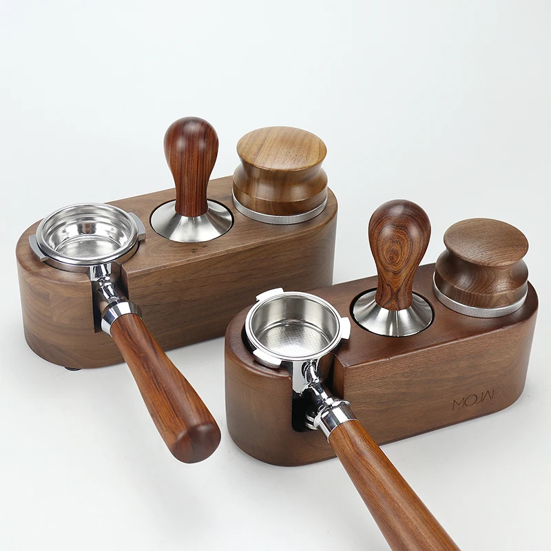 Soporte de filtro de caf&eacute; de 51mm/53mm/58mm, soporte de apisonamiento, estera distribuidor de Espresso de madera de haya, estante Base para accesorios de Barista-2