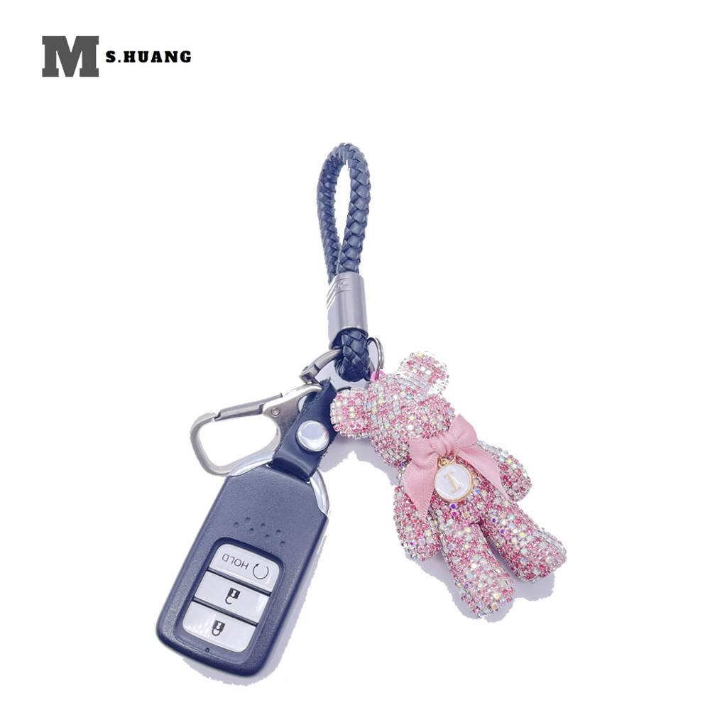 

Женский Брелок высокого качества с подвеской-бантом из искусственной кожи с кристаллами, модный мрачный брелок с медведем для автомобиля, о...