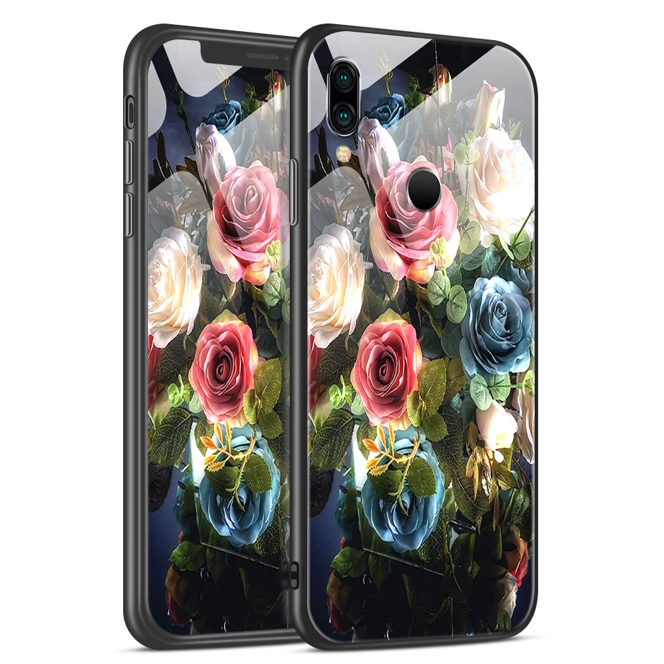 H136 Для Xiaomi Redmi Note 6 звездный узор закаленное стекло чехол для телефона Redmi Note 7 мягкий силиконовый край полная защита жесткий чехол - Цвет: H136