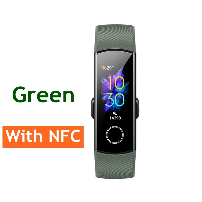Green Band5 NFC NFC версия huawei Honor Band 5, смарт-браслет, оксиметр, 4 цвета, экран, плавающий ход, Обнаружение сна, монитор Honor Band 5, синий, розовый, зеленый - Цвет: Green Band5 NFC