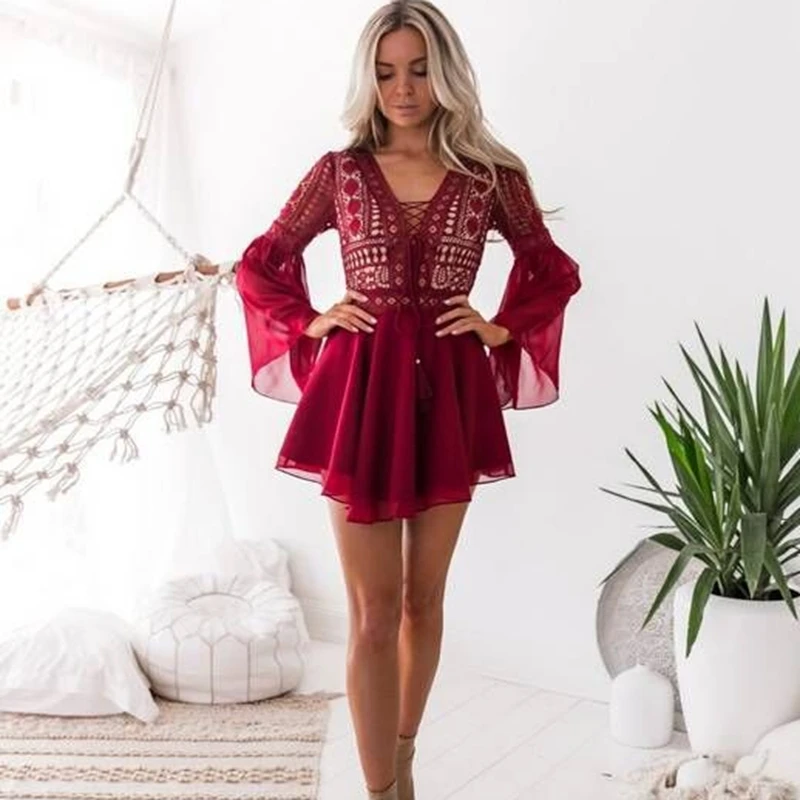 Женское шифоновое платье с расклешенными рукавами повседневное однотонное