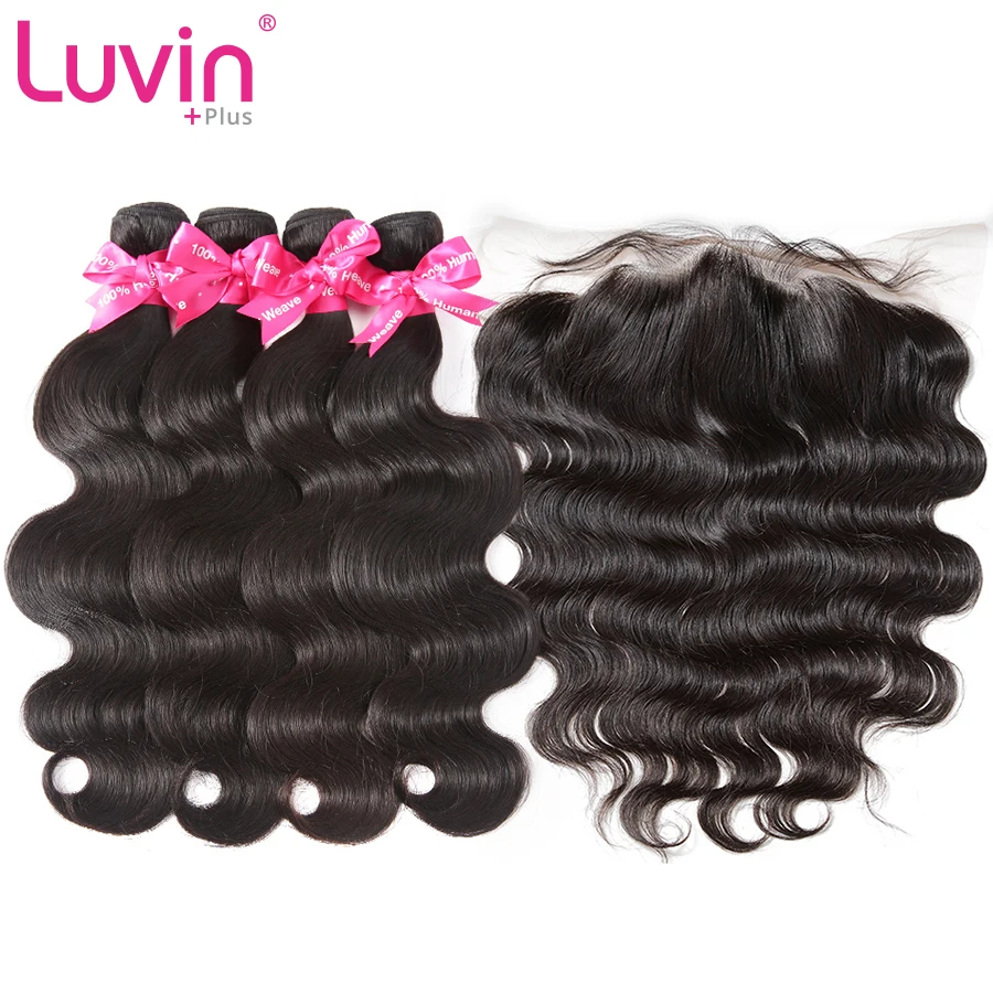 Luvin OneCut волосы тела волна 8-40 дюймов бразильские виргинские человеческие волосы пряди с 13x4 фронтальное закрытие 3 4 пряди